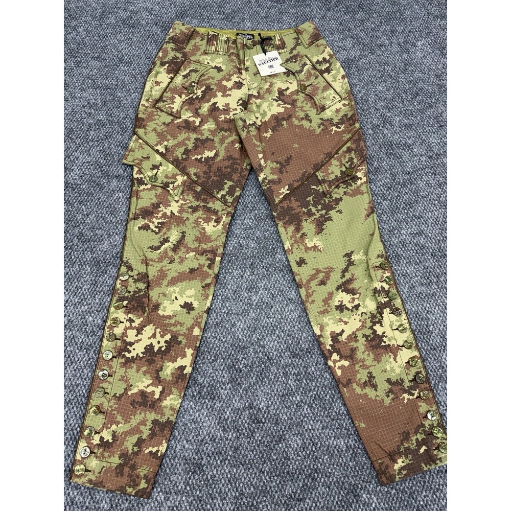 Jean Paul Gaultier Size 42 US 8 Camo Cargo Pants Side Button Vegetato JPG Rare!